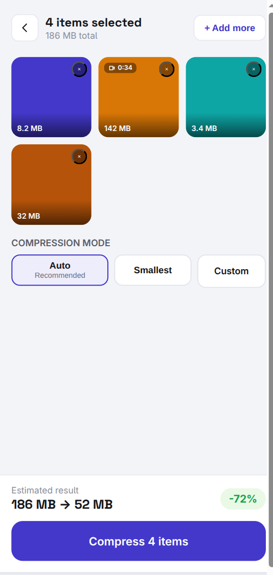 Selected photos and videos with a size to aim for